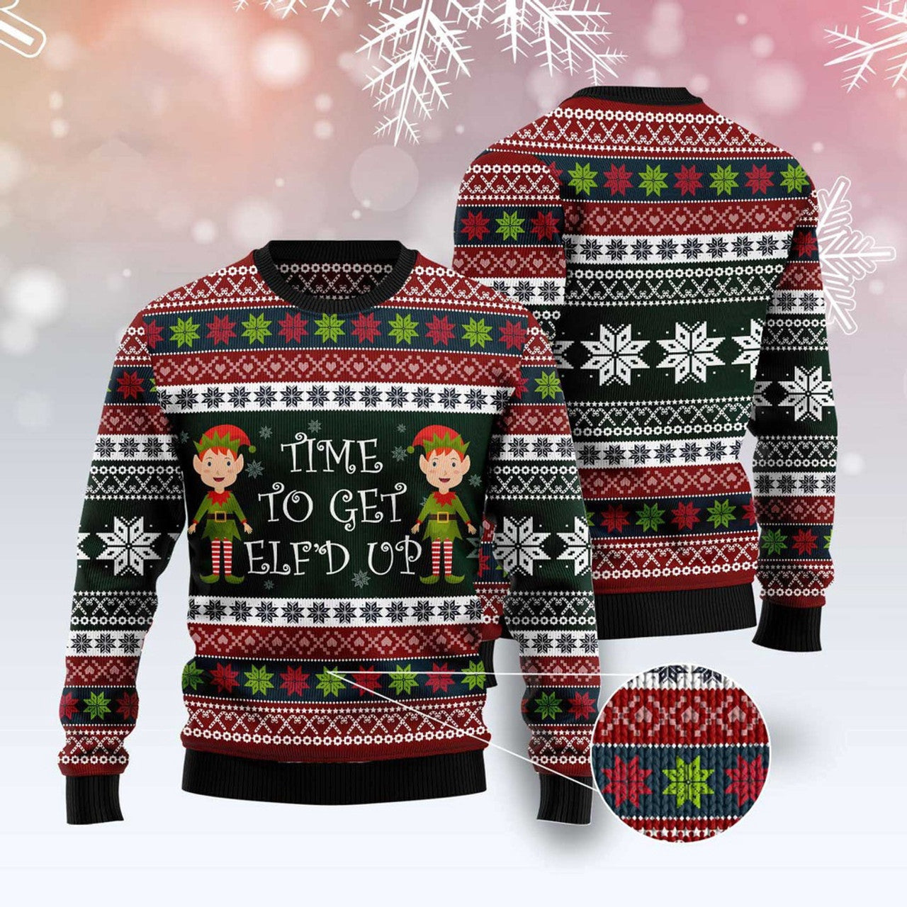 FUNSTUFFPRINT Elf Time Ugly Christmas Sweater, Christmas Sweater, Ugly Sweater, Funny Xmas Sweaters Ugly Sweater