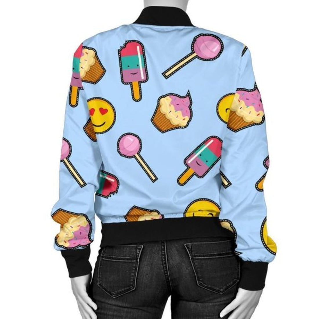 FUNSTUFFPRINT Emoji Dessert Pattern Print Women Casual 3D Bomber Jacket