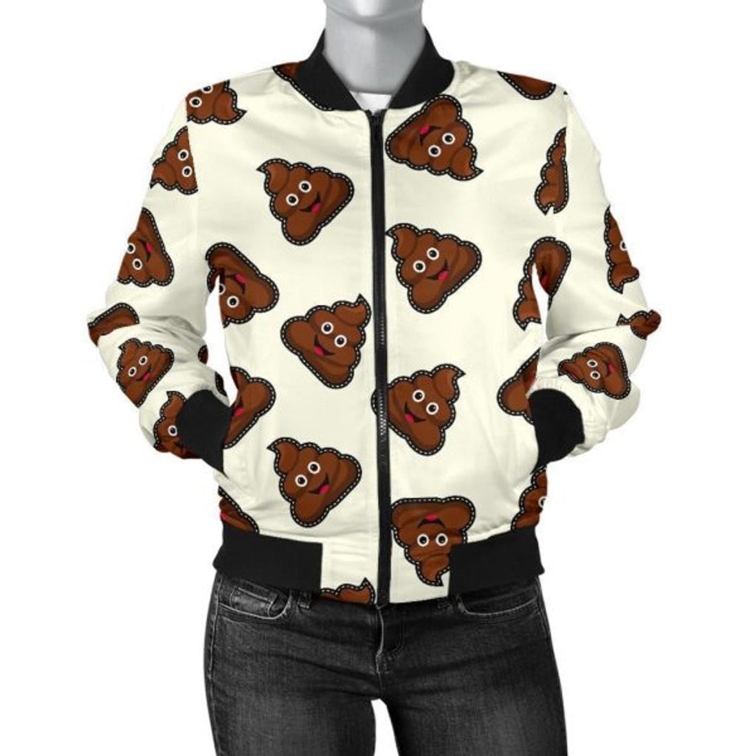 FUNSTUFFPRINT Emoji Poop Pattern Print Women Casual 3D Bomber Jacket