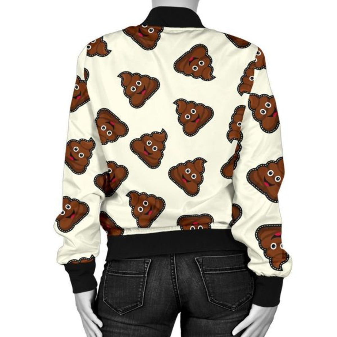FUNSTUFFPRINT Emoji Poop Pattern Print Women Casual 3D Bomber Jacket