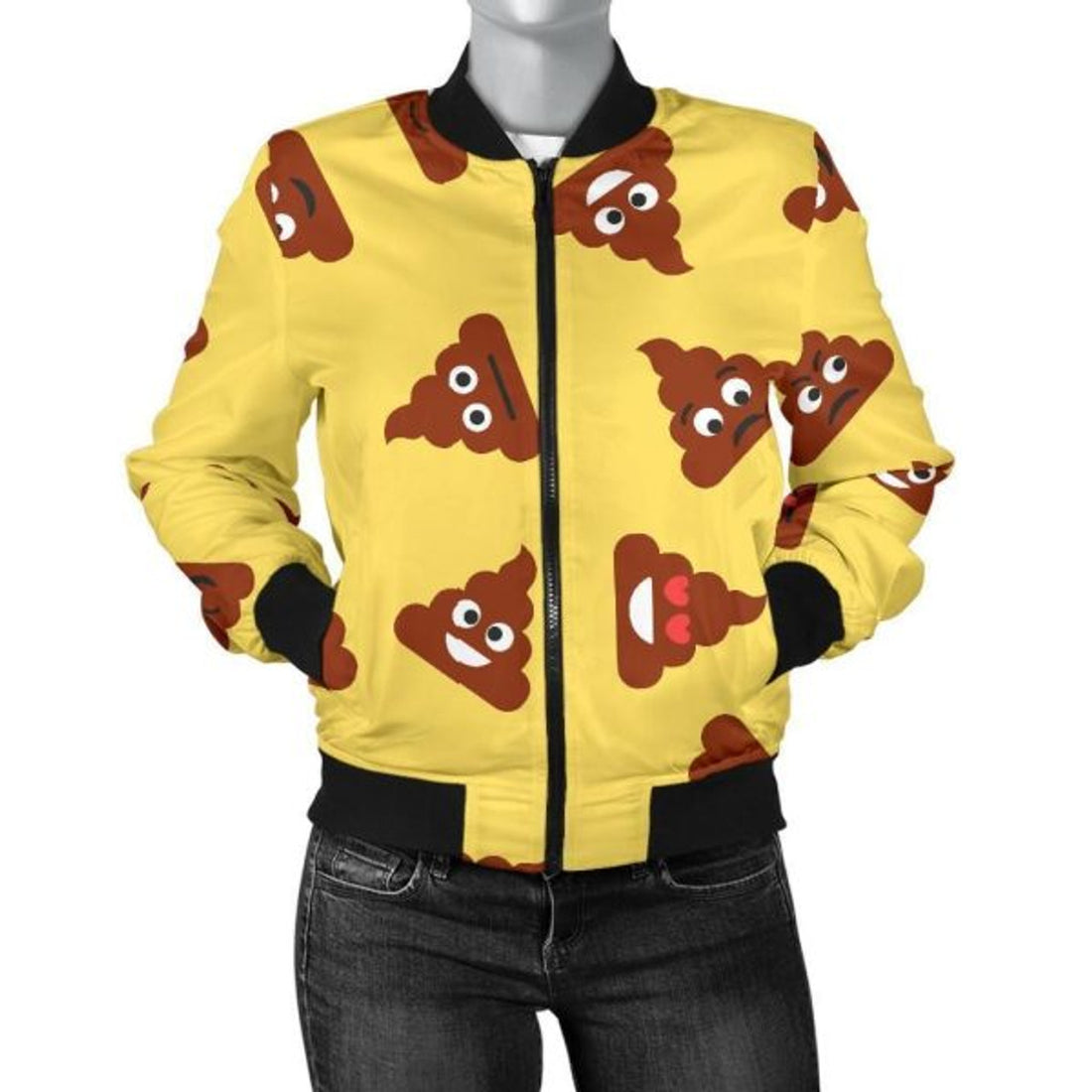 FUNSTUFFPRINT Emoji Poop Print Pattern Women Casual 3D Bomber Jacket