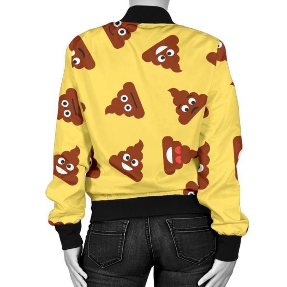 FUNSTUFFPRINT Emoji Poop Print Pattern Women Casual 3D Bomber Jacket