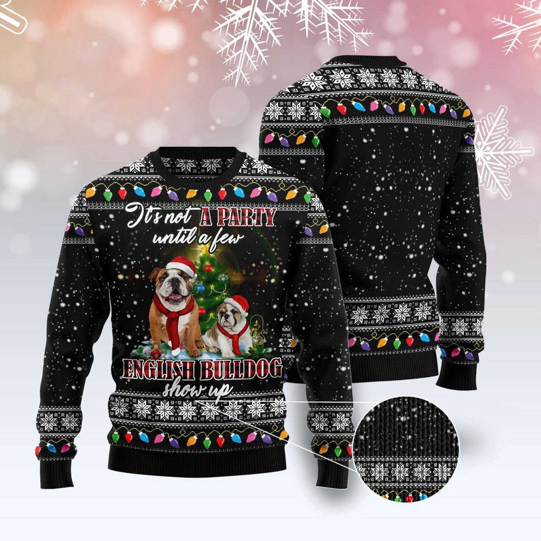 FUNSTUFFPRINT English Bulldog Show Up Ugly Christmas Sweater, Dog Ugly Christmas Sweater, Ugly Dog Sweaters Ugly  Sweater
