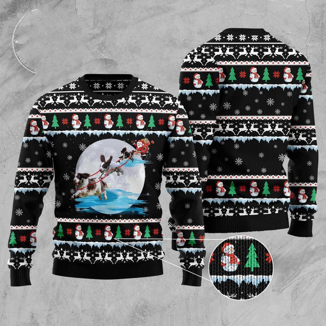 FUNSTUFFPRINT English Springer Spaniel Santa On Highway Ugly Christmas Sweater, Christmas Sweater, Ugly Sweater, Funny Xmas Sweaters Ugly Sweater