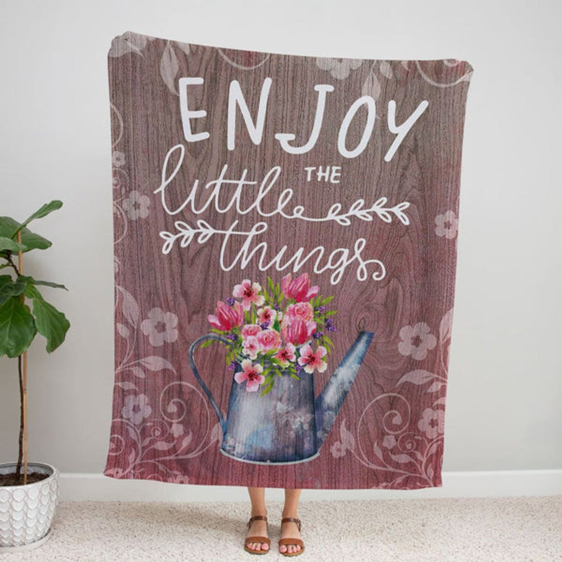 FUNSTUFFPRINT Enjoy The Little Things Christian Fleece Blanket - Christian Blanket - Bible Verse Blanket