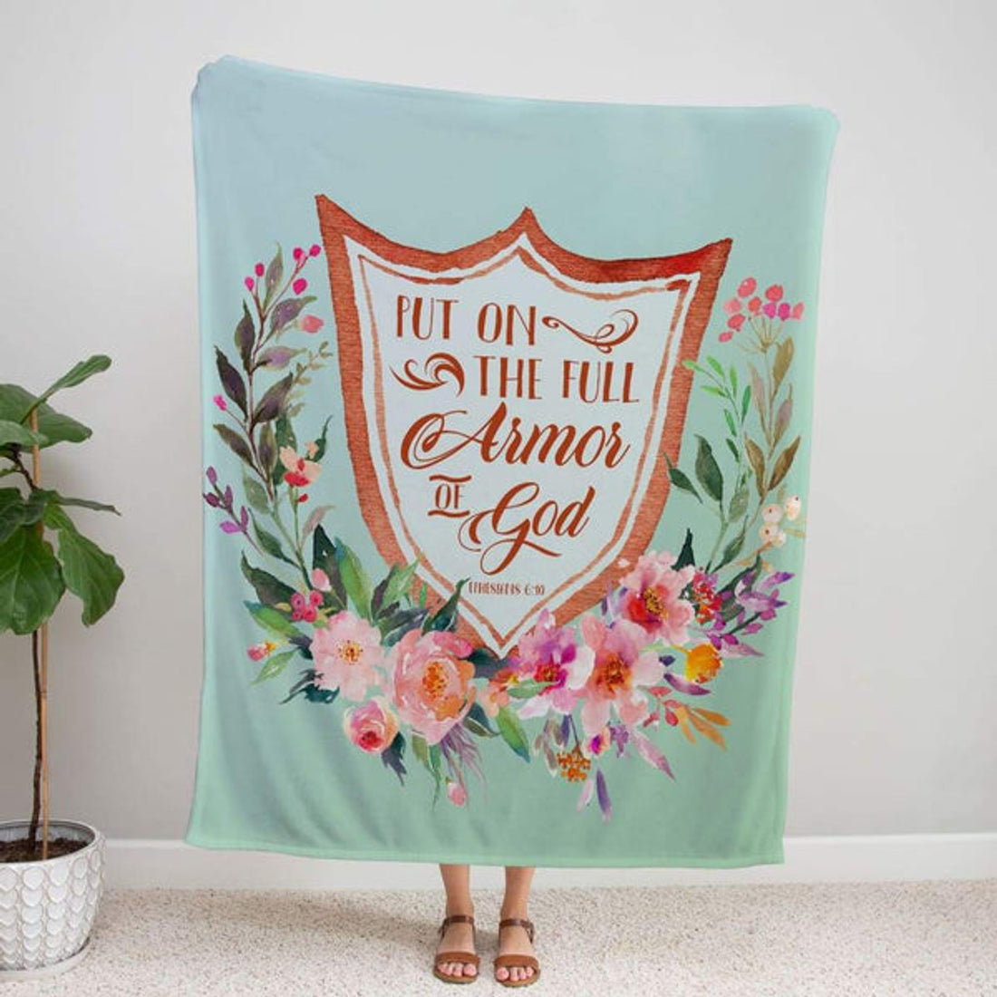 FUNSTUFFPRINT Ephesians 6 11 Put On The Full Armor Of God Fleece Blanket - Christian Blanket - Bible Verse Blanket