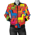 FUNSTUFFPRINT Equestrian Colorful Pattern Print Women Casual 3D Bomber Jacket