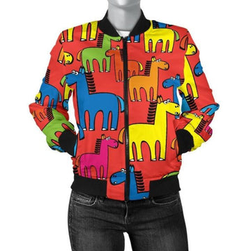 FUNSTUFFPRINT Equestrian Colorful Pattern Print Women Casual 3D Bomber Jacket