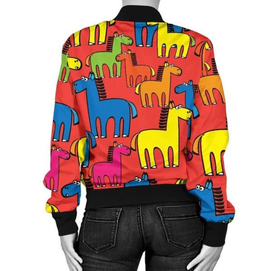 FUNSTUFFPRINT Equestrian Colorful Pattern Print Women Casual 3D Bomber Jacket