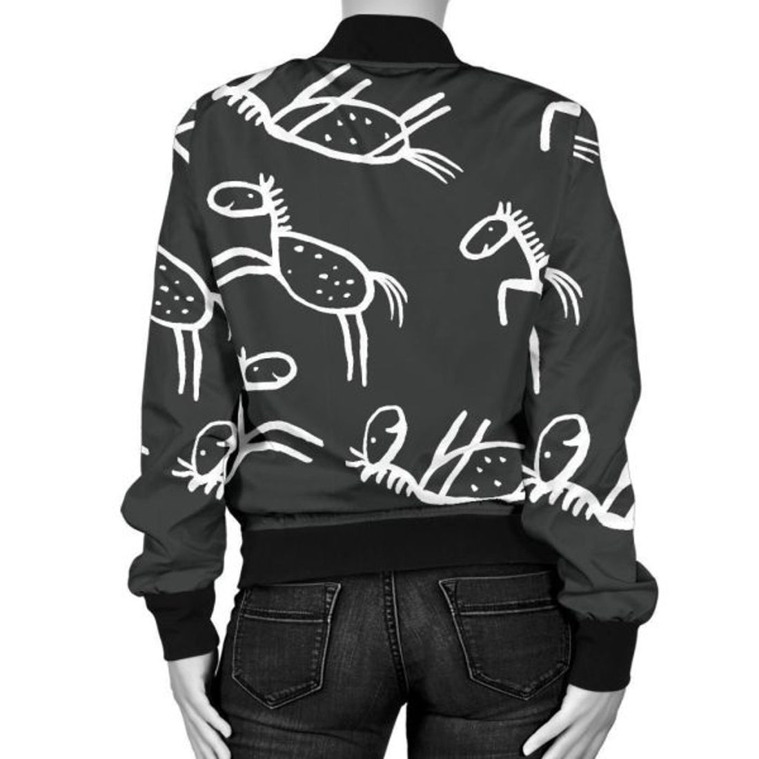FUNSTUFFPRINT Equestrian Drawn Pattern Print Women Casual 3D Bomber Jacket