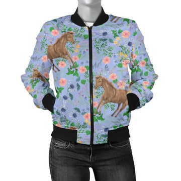 FUNSTUFFPRINT Equestrian Floral Pattern Print Women Casual 3D Bomber Jacket
