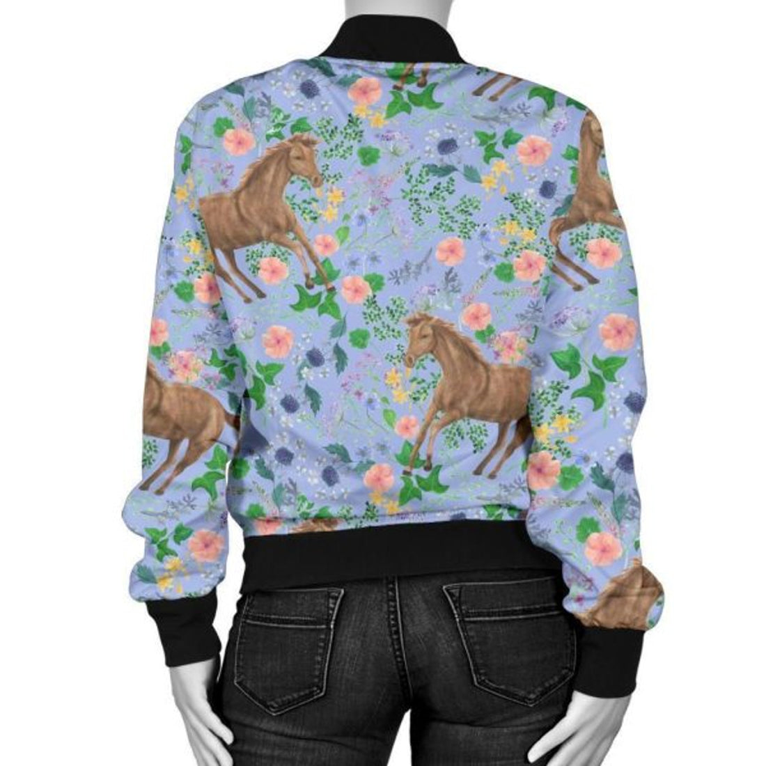 FUNSTUFFPRINT Equestrian Floral Pattern Print Women Casual 3D Bomber Jacket