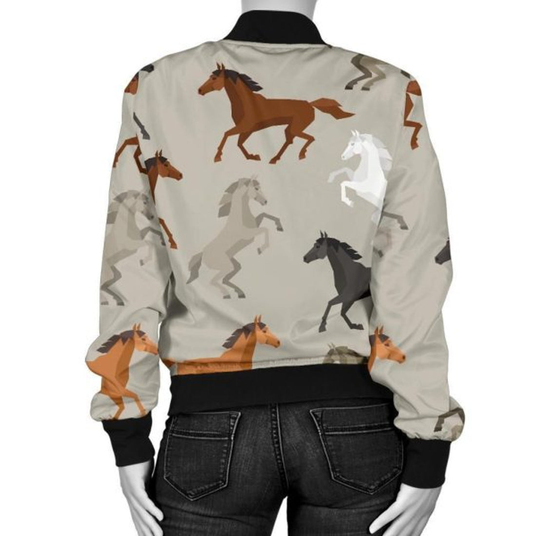 FUNSTUFFPRINT Equestrian Pattern Print Women Casual 3D Bomber Jacket