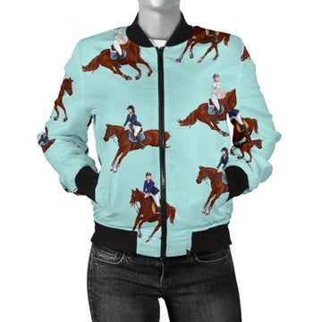 FUNSTUFFPRINT Equestrian Print Pattern Women Casual 3D Bomber Jacket