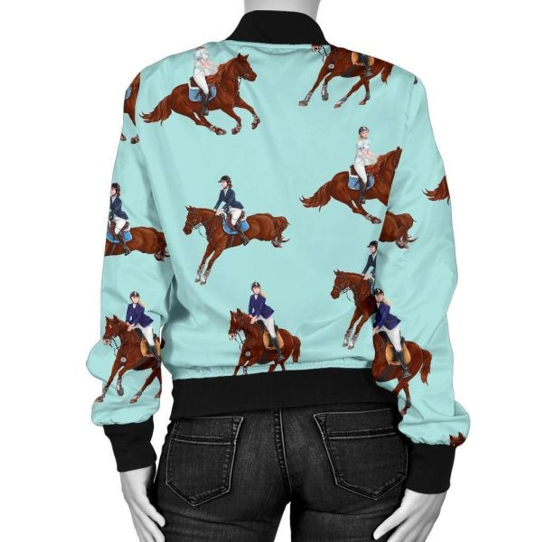 FUNSTUFFPRINT Equestrian Print Pattern Women Casual 3D Bomber Jacket