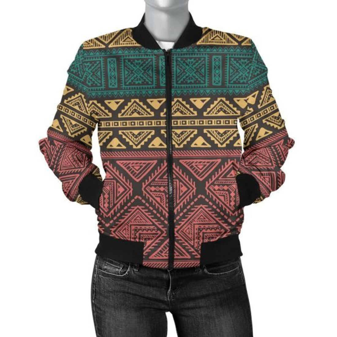 FUNSTUFFPRINT Ethnic Pattern Print Women Casual 3D Bomber Jacket