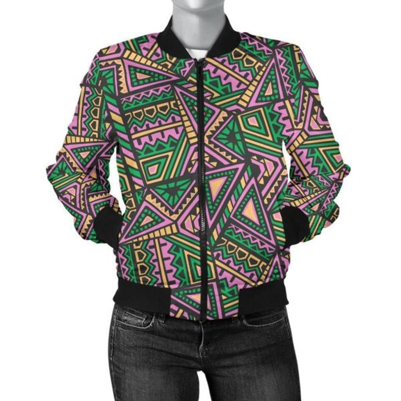 FUNSTUFFPRINT Ethnic Pink Print Pattern Women Casual 3D Bomber Jacket