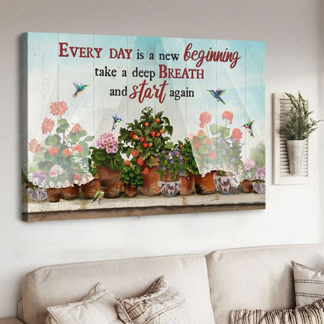 Every Day Is A New Beginning Take A Deep Breath And Start Again, Hummingbird Poster, Flower Poster Poster and Canvas