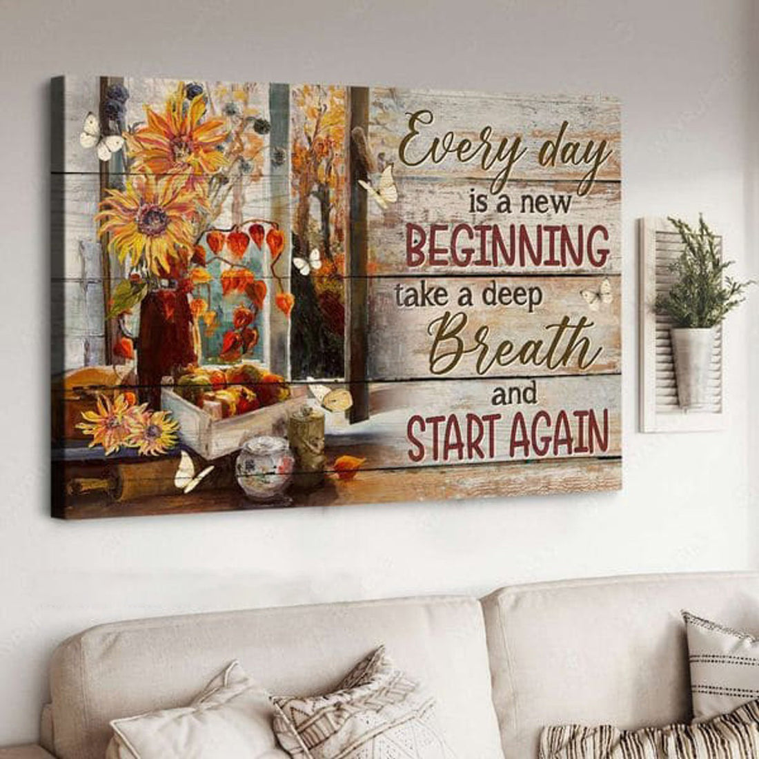 Every Day Is A New Beginning Take A Deep Breath And Start Again, Butterfly Flower, Poster Decor Poster and Canvas