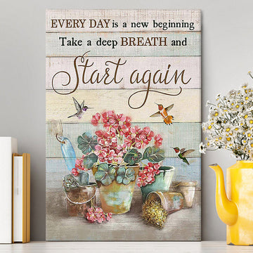 Every Day Is A New Beginning Red Geranium Hummingbird Canvas Art - Christian Art - Bible Verse Wall Art - Religious Home Decor