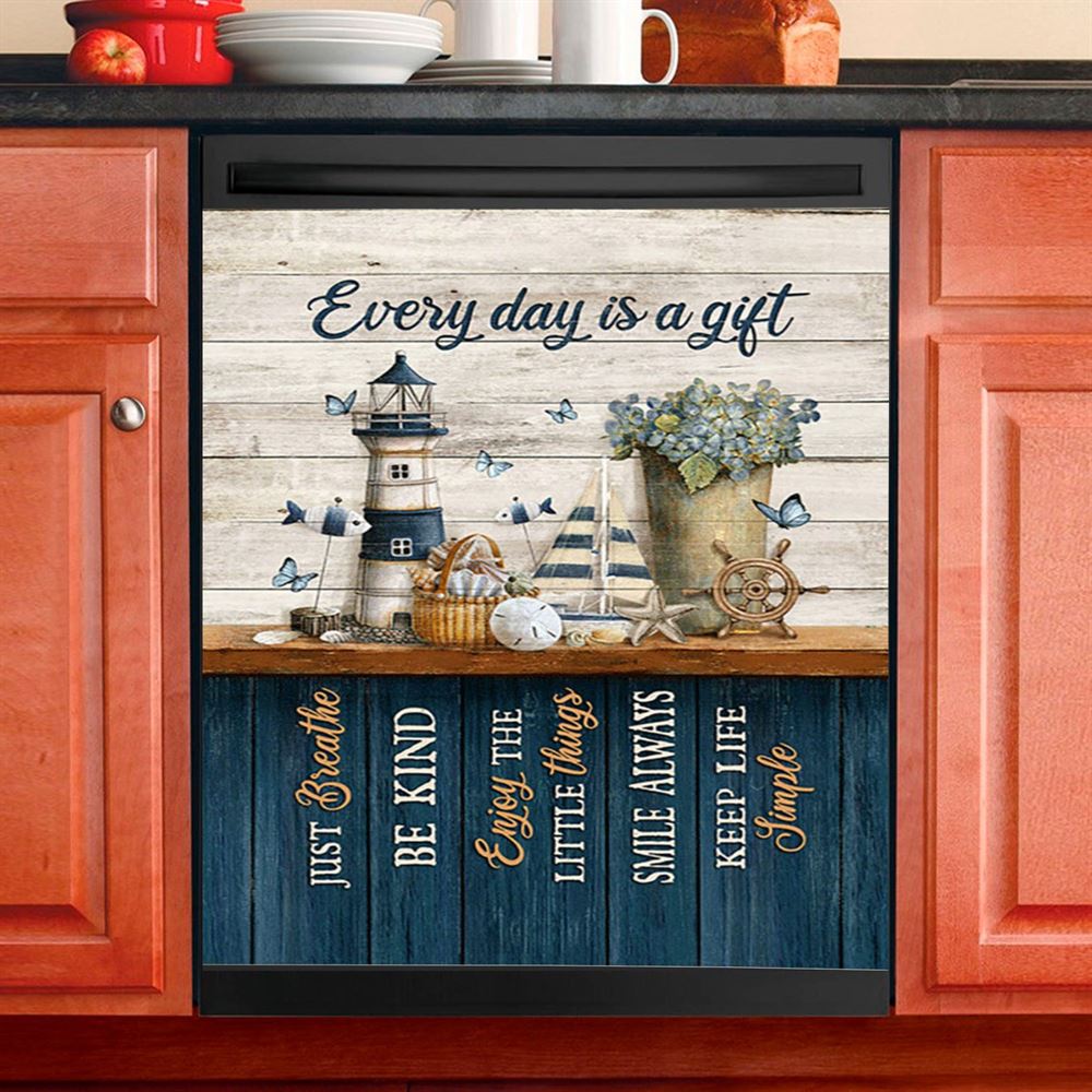 Every Day Is A Gift Lighthouse Butterfly Dishwasher Cover, Christian Dishwasher Magnet Cover, Bible Verse Kitchen Decor