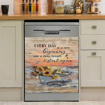 Every Day Is A New Beginning Boat Drawing Sunflower Vase Dishwasher Cover, Christian Dishwasher Magnet Cover, Religious Home Decor