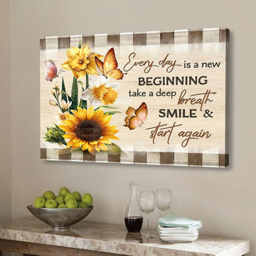 Every Day Is A New Beginning Butterfly Sunflowers Wall Art Canvas - Religious Wall Decor