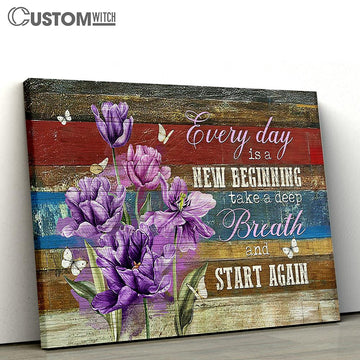 Every Day Is A New Beginning Purple Flower Butterfly Large Canvas - Christian Wall Art - Bible Verse Canvas Art