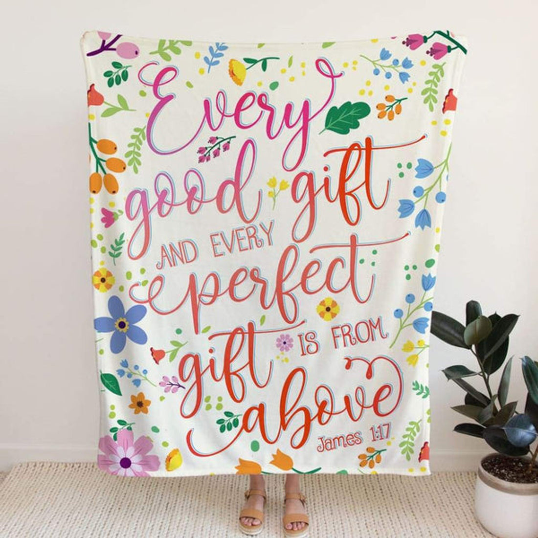 FUNSTUFFPRINT Every Good Gift And Every Perfect Gift Is From Above James 1 17 Fleece Blanket - Christian Blanket - Bible Verse Blanket