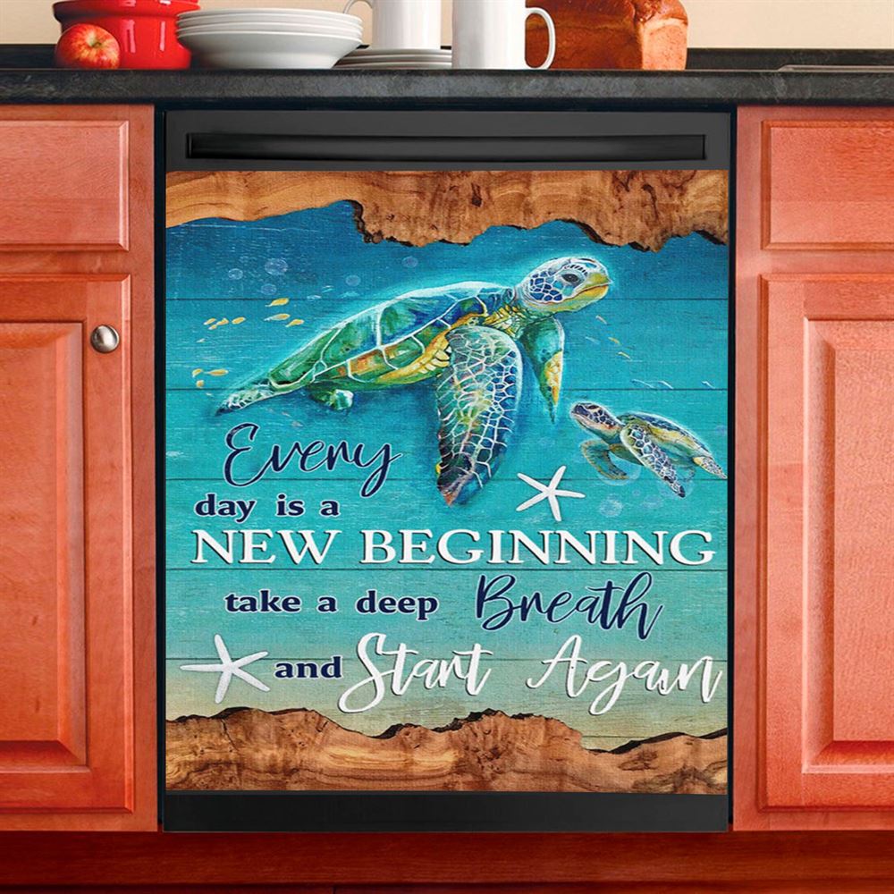 Everyday Is A New Beginning Turtles Dishwasher Cover, Christian Dishwasher Magnet Cover, Religious Kitchen Decor