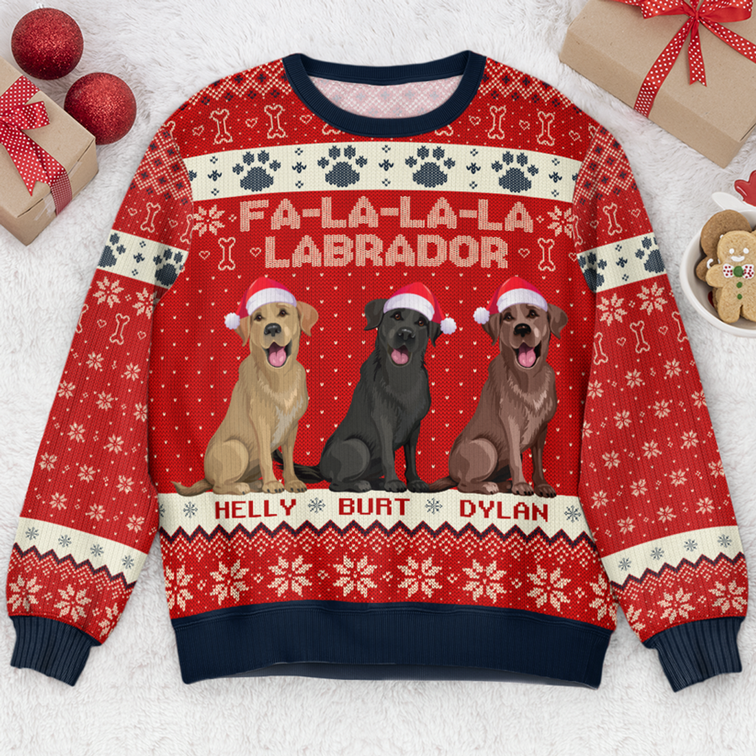 FUNSTUFFPRINT Custom Fa-La-La-La-Labrador Dog Lovers Ugly Sweater