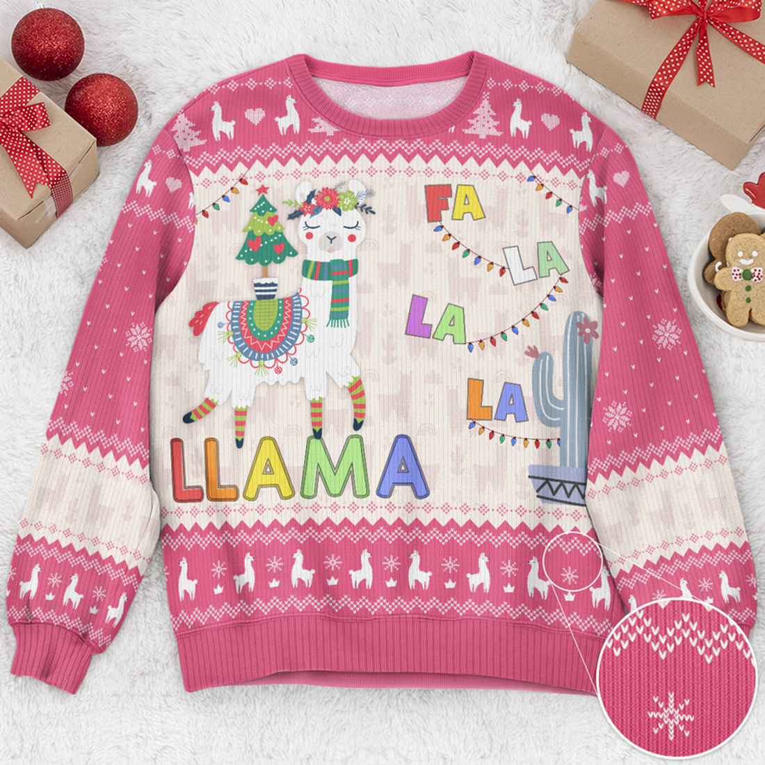 FUNSTUFFPRINT Custom Fa La La La Llma Ugly Sweater