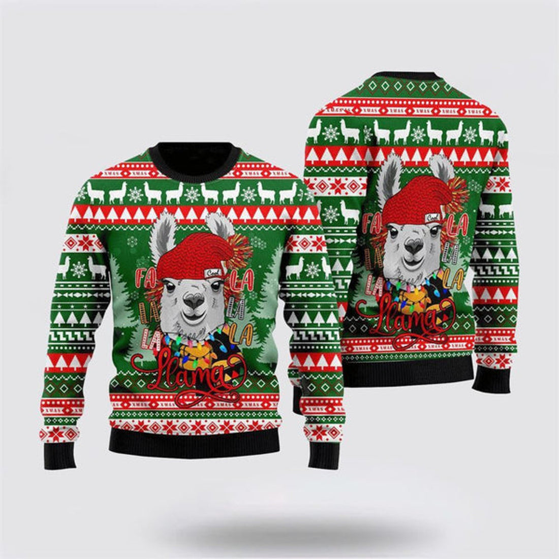 FUNSTUFFPRINT Fa La La La Llama Merry Ugly Christmas Sweater, Farm Sweater, Christmas Gift, Best Winter Outfit Christmas Ugly Sweater