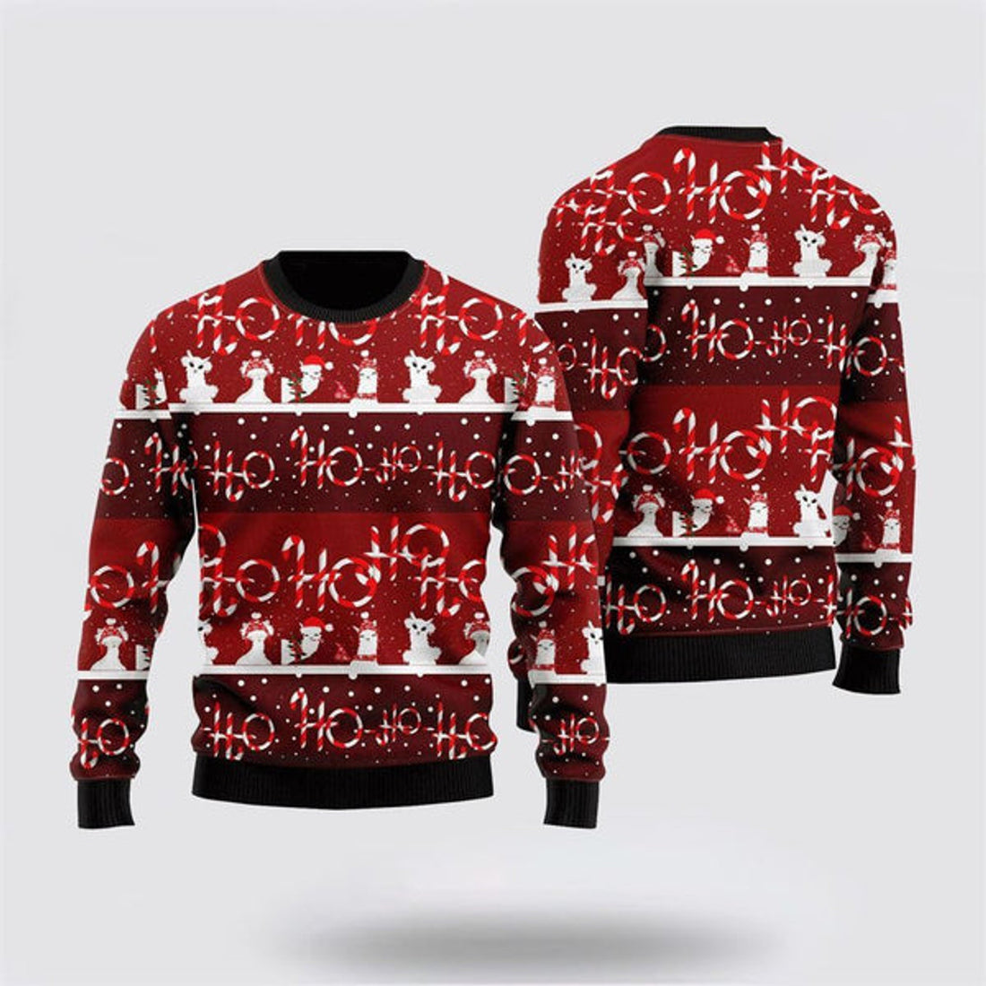 FUNSTUFFPRINT Fa La La Llama Pattern Xmas Ugly Christmas Sweater, Farm Sweater, Christmas Gift, Best Winter Outfit Christmas Ugly Sweater