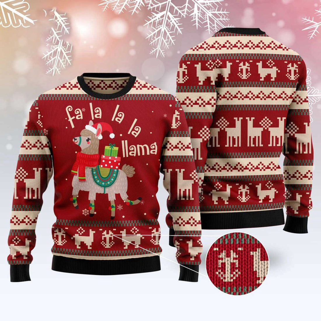 FUNSTUFFPRINT Fa Lalala Llama Ugly Christmas Sweater, Christmas Sweater, Ugly Sweater, Funny Xmas Sweaters Ugly Sweater
