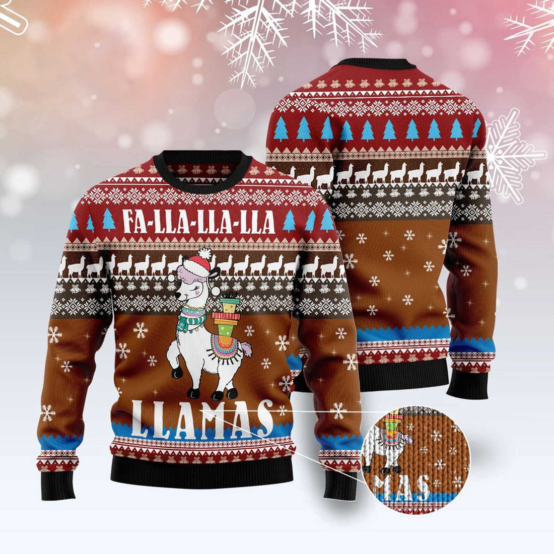 FUNSTUFFPRINT Fa Lla Lla Llamas Ugly Christmas Sweater, Christmas Sweater, Ugly Sweater, Funny Xmas Sweaters Ugly Sweater
