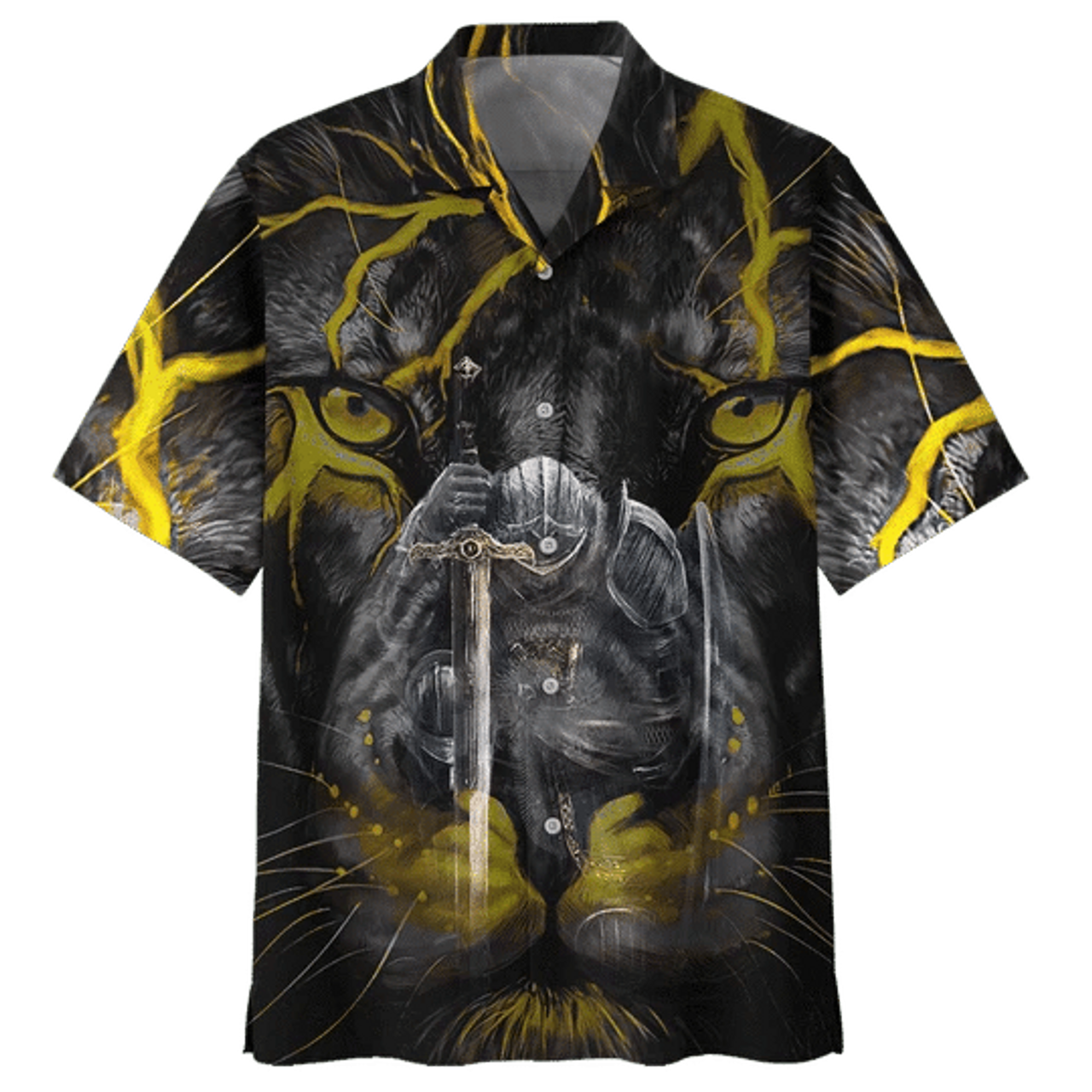 Lighting Gold Lion Hawaiian Shirt, Short Sleeve Hawaiian Aloha Shirt for men and women