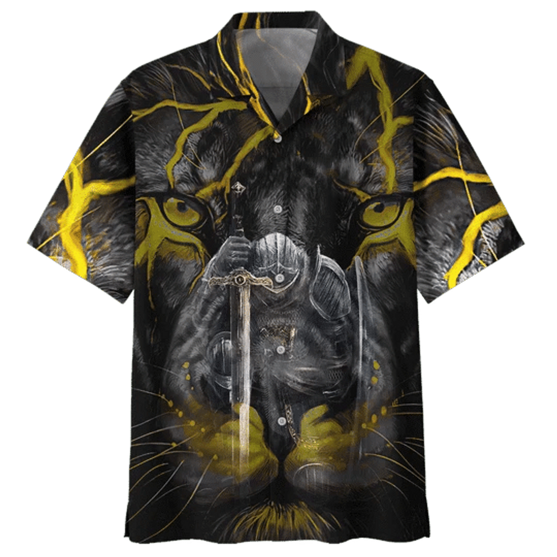 Lighting Gold Lion Hawaiian Shirt, Short Sleeve Hawaiian Aloha Shirt for men and women