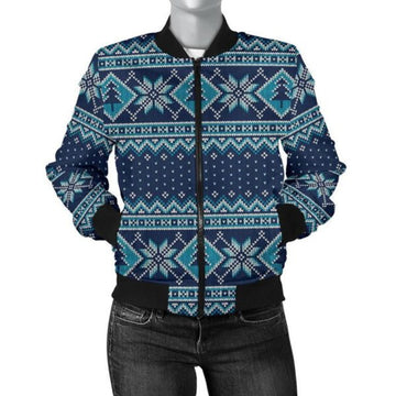 FUNSTUFFPRINT Fairisle Christmas Pattern Print Women Casual 3D Bomber Jacket