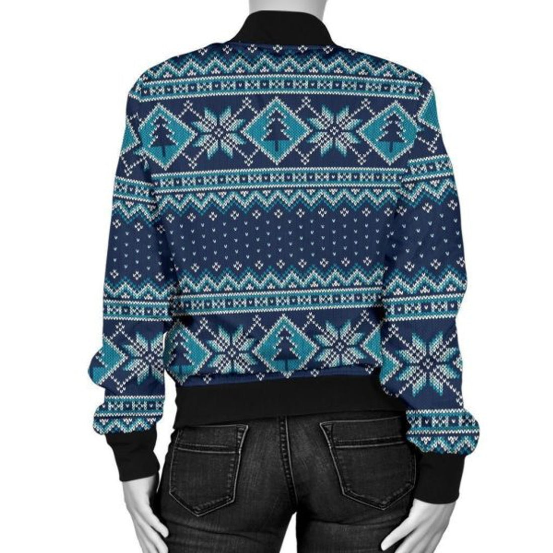 FUNSTUFFPRINT Fairisle Christmas Pattern Print Women Casual 3D Bomber Jacket