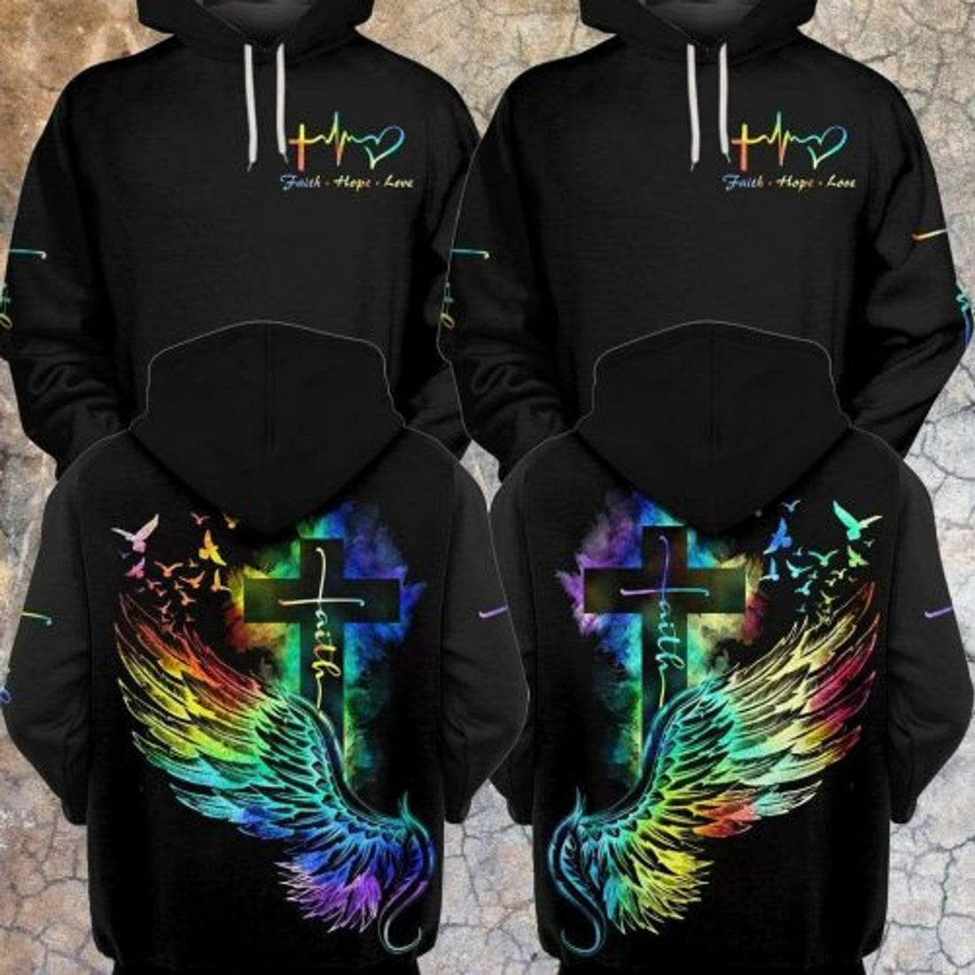 FUNSTUFFPRINT Matching Faith Hope Love Couple 3D Hoodie and Zip Hoodie