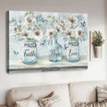 Faith Hope Love, Butterfly Flower, Wall Art Decor Poster and Canvas