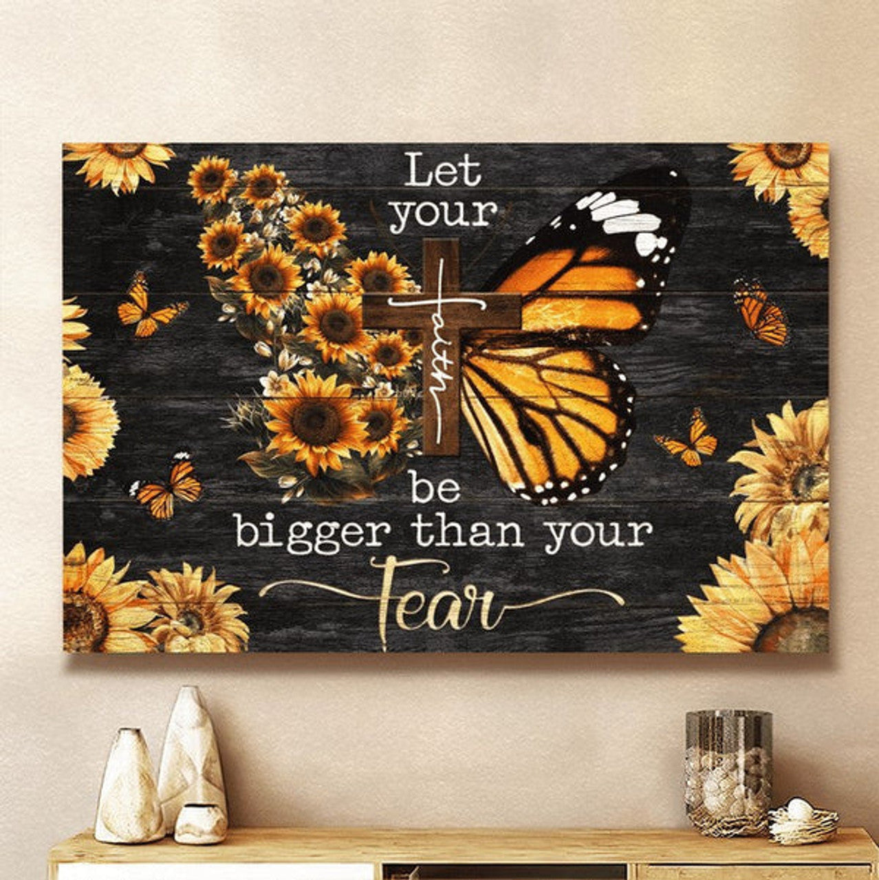 Faith Bigger Than Fear Butterfly Canvas Wall Art - Christian Poster - Religious Wall Decor