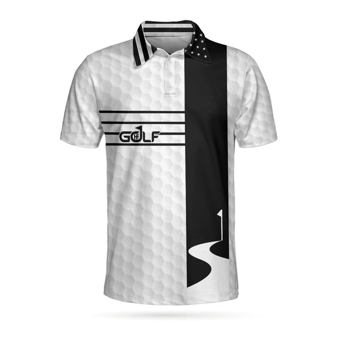 Faith Family Fairways American Flag Golf Polo Shirt, Black And White Golf Shirt For Men