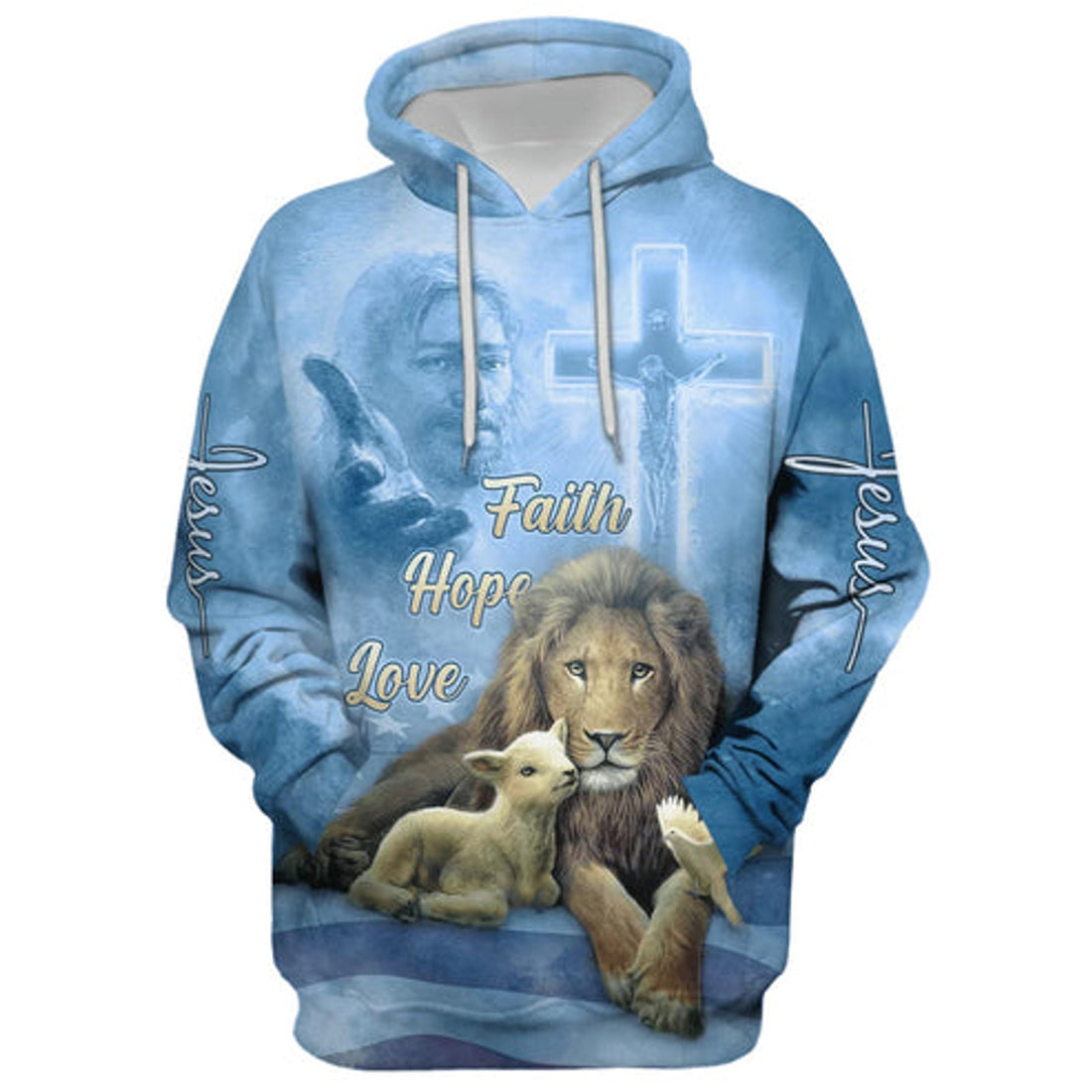 FUNSTUFFPRINT 3D Faith Hope Love - The Hand Of God - Lion, Sheep And Bird 3D Hoodie and Zip Hoodie