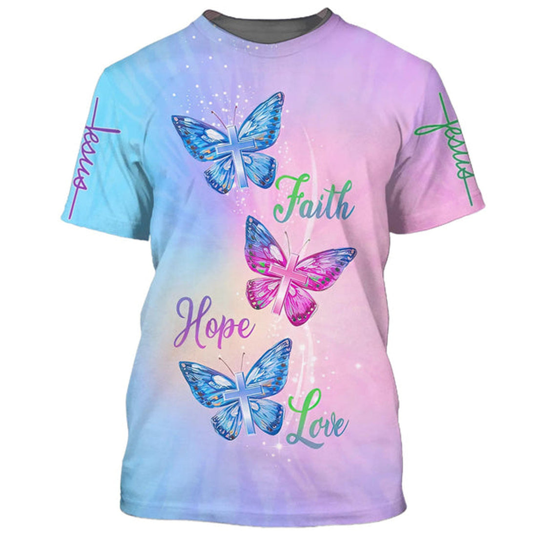 FUNSTUFFPRINT Faith Hope Love Butterfly 3D T-Shirts - Christian Shirts For Men&Women 3D T-Shirt