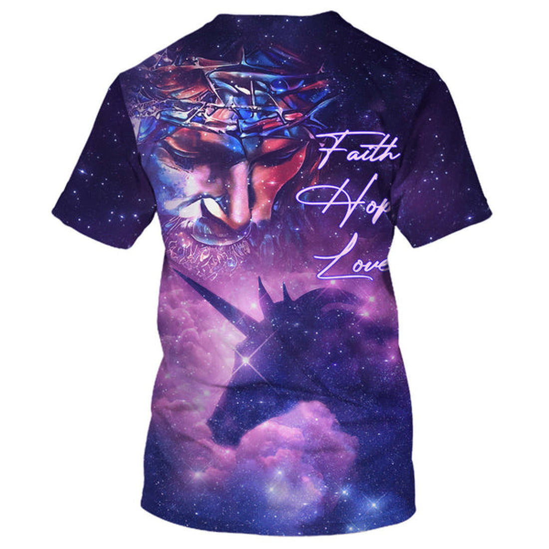 FUNSTUFFPRINT Faith Hope Love Shirts - Jesus Unicorn Galaxy Christian 3D T-shirt