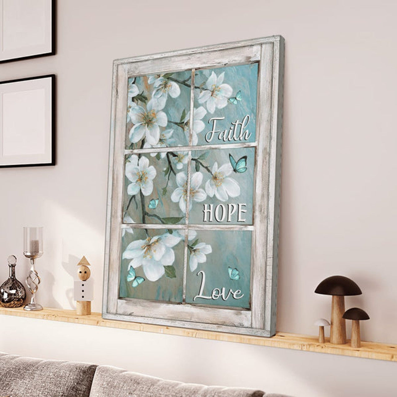 Faith Hope Love Window Background Jesus Canvas Posters - Christian Wall Posters - Religious Wall Decor