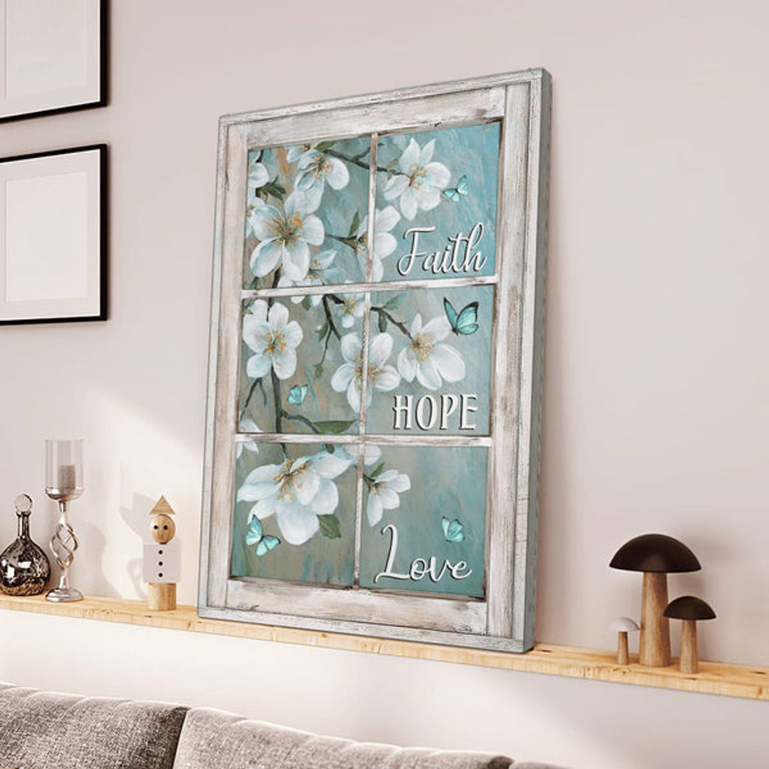 Faith Hope Love Window Background Jesus Canvas Posters - Christian Wall Posters - Religious Wall Decor
