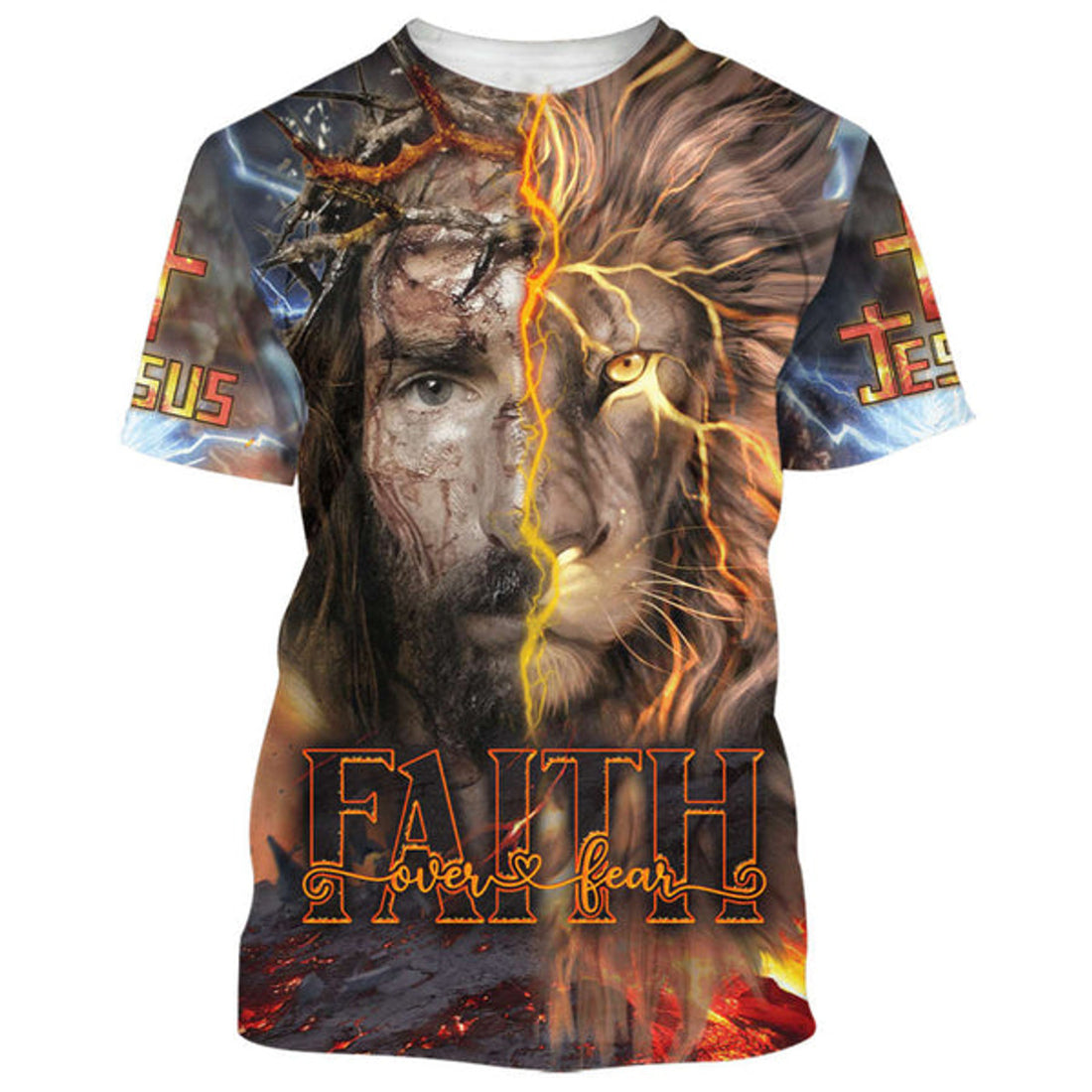 FUNSTUFFPRINT Faith Jesus And Lion 3d Shirts - Christian T-Shirts For Men And Women
 3D T-shirt